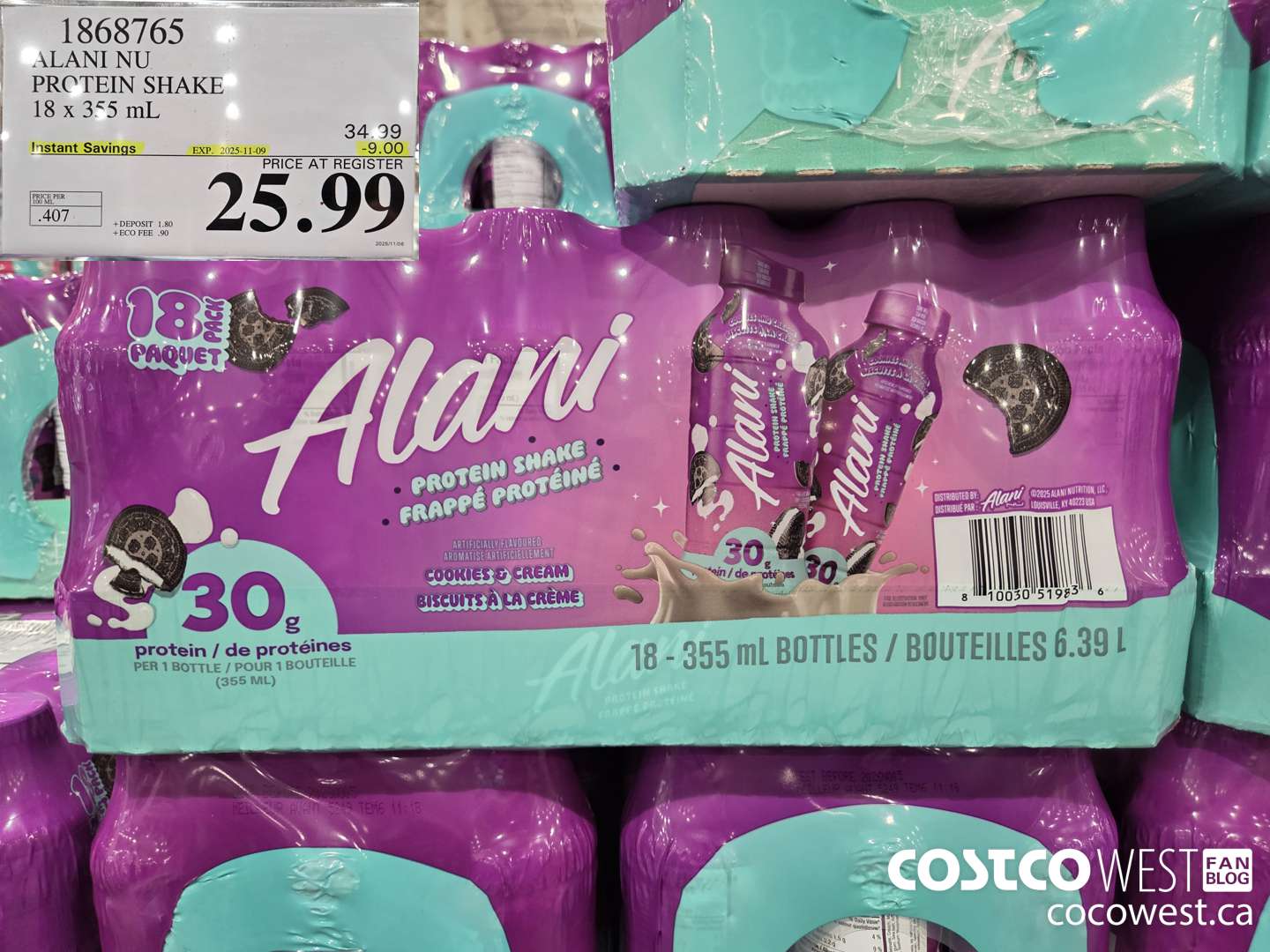 1868765 ALANI NU PROTEIN SHAKE 18 X 355ML ($9.00 INSTANT SAVINGS EXPIRES ON 2025-11-09) $25.99