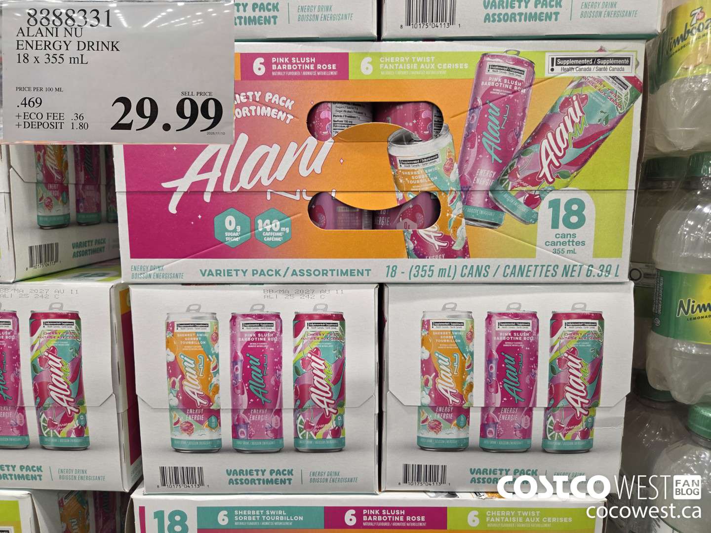 8888331 ALANI VARIETY V3 ENERGY DRINK 18 X 355ML $29.99