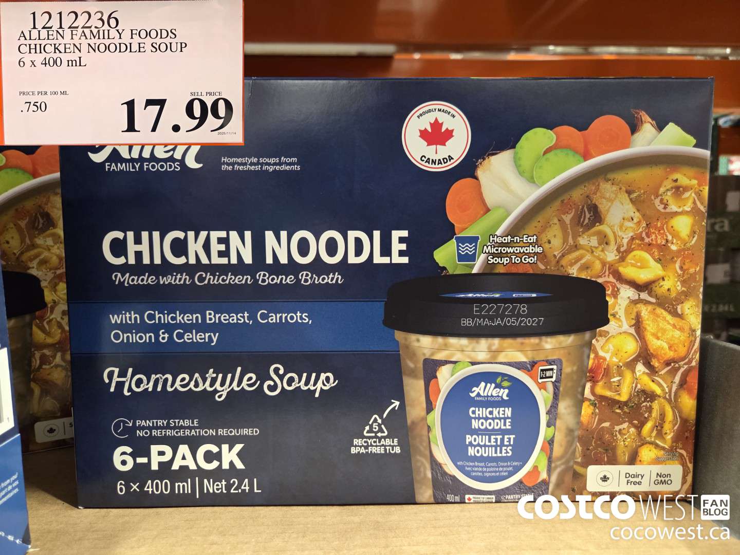 1212236 ALLEN FAMILY FOODS CHICKEN NOODLE SOUP 6 x 400 mL $17.99