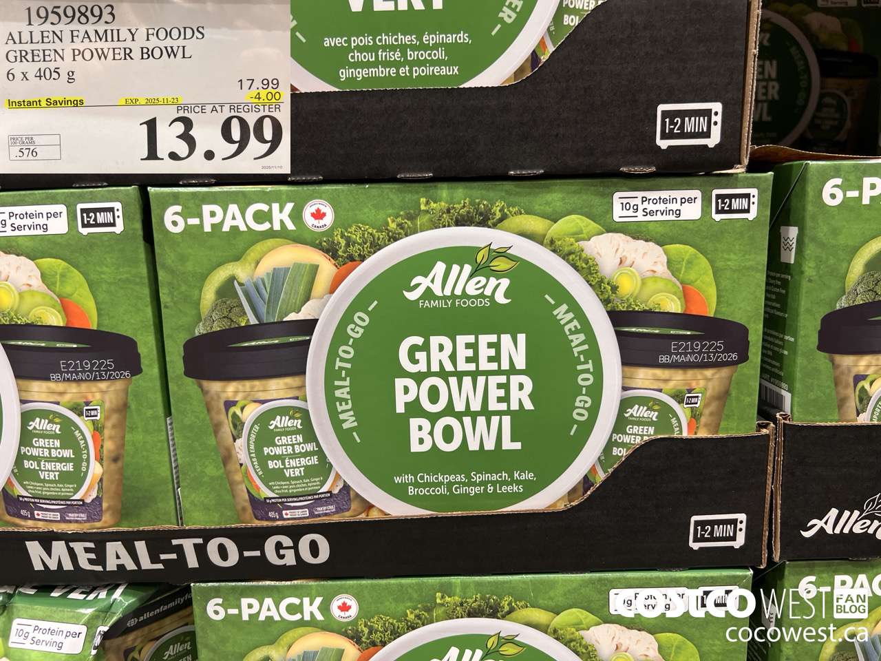 1959893 ALLEN FAMILY FOODS GREEN POWER BOWL 6 X 405G ($4.00 INSTANT SAVINGS EXPIRES ON 2025-11-23) $13.99
