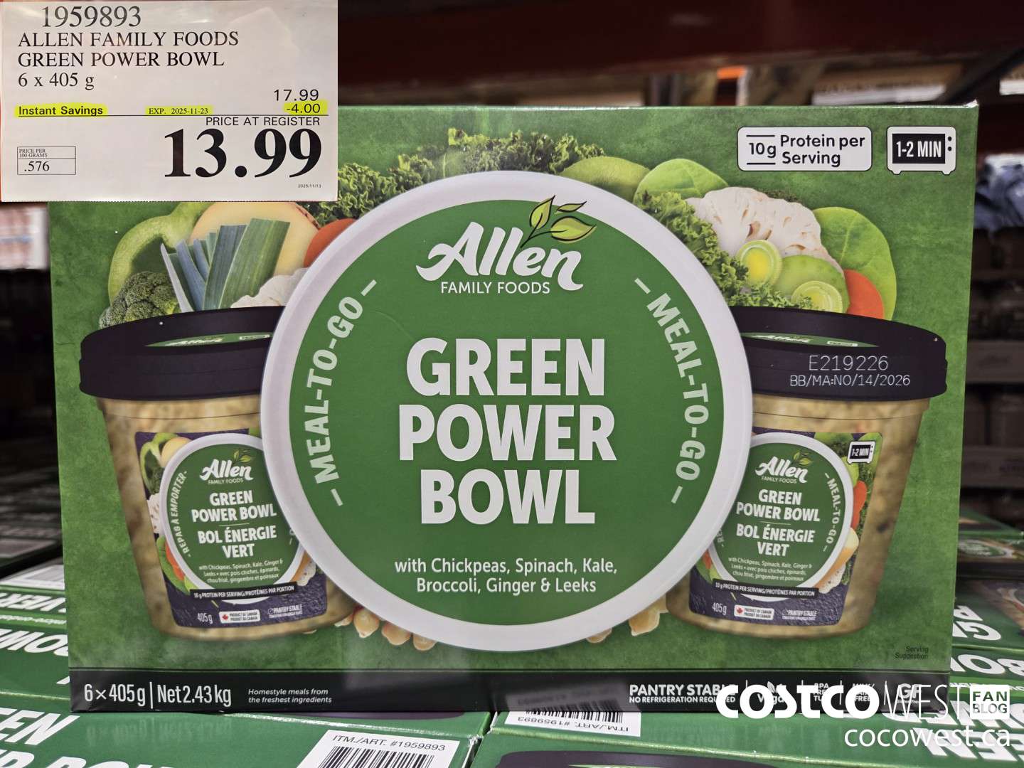 1959893 ALLEN FAMILY FOODS GREEN POWER BOWL 6 X 405G ($4.00 INSTANT SAVINGS EXPIRES ON 2025-11-23) $13.99