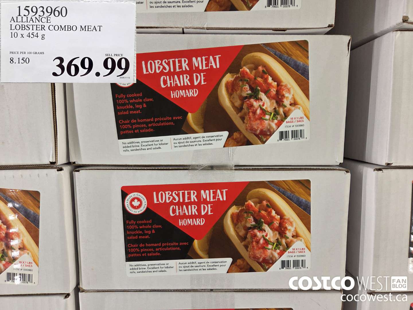 1593960 ALLIANCE LOBSTER COMBO MEAT 10 x 454 g $369.99