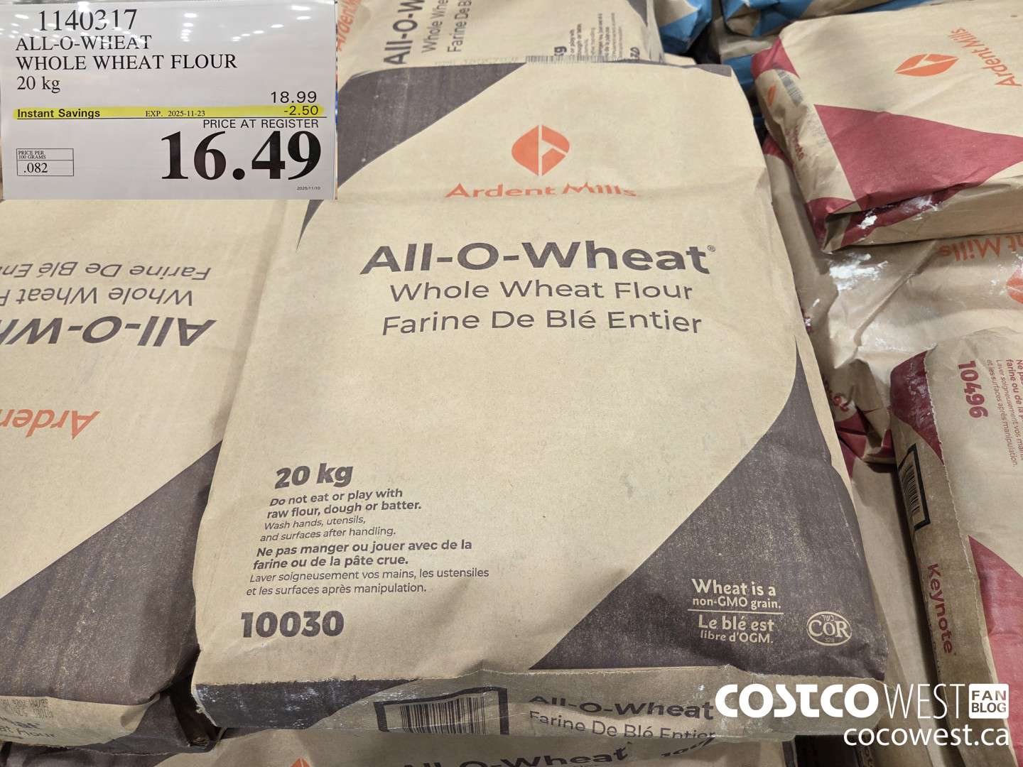 1140317 ALL-O-WHEAT WHOLE WHEAT FLOUR 20 kg ($2.50 INSTANT SAVINGS EXPIRES ON 2025-11-23) $16.49