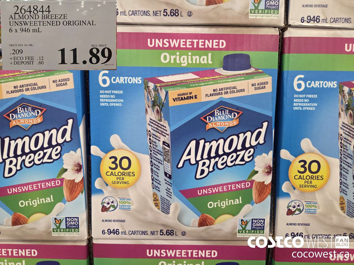 264844 ALMOND BREEZE UNSWEETENED ORIGINAL 6 x 946 mL $11.89