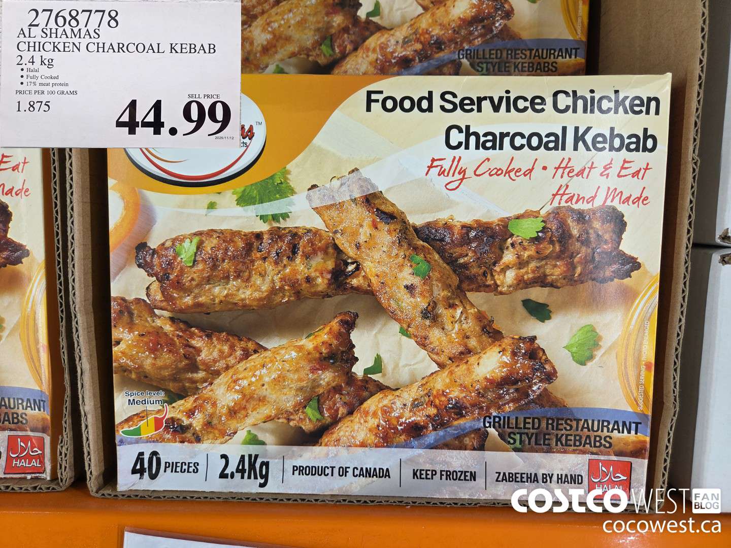 2768778 AL SHAMAS CHICKEN CHARCOAL KEBAB 2.4 kg $44.99