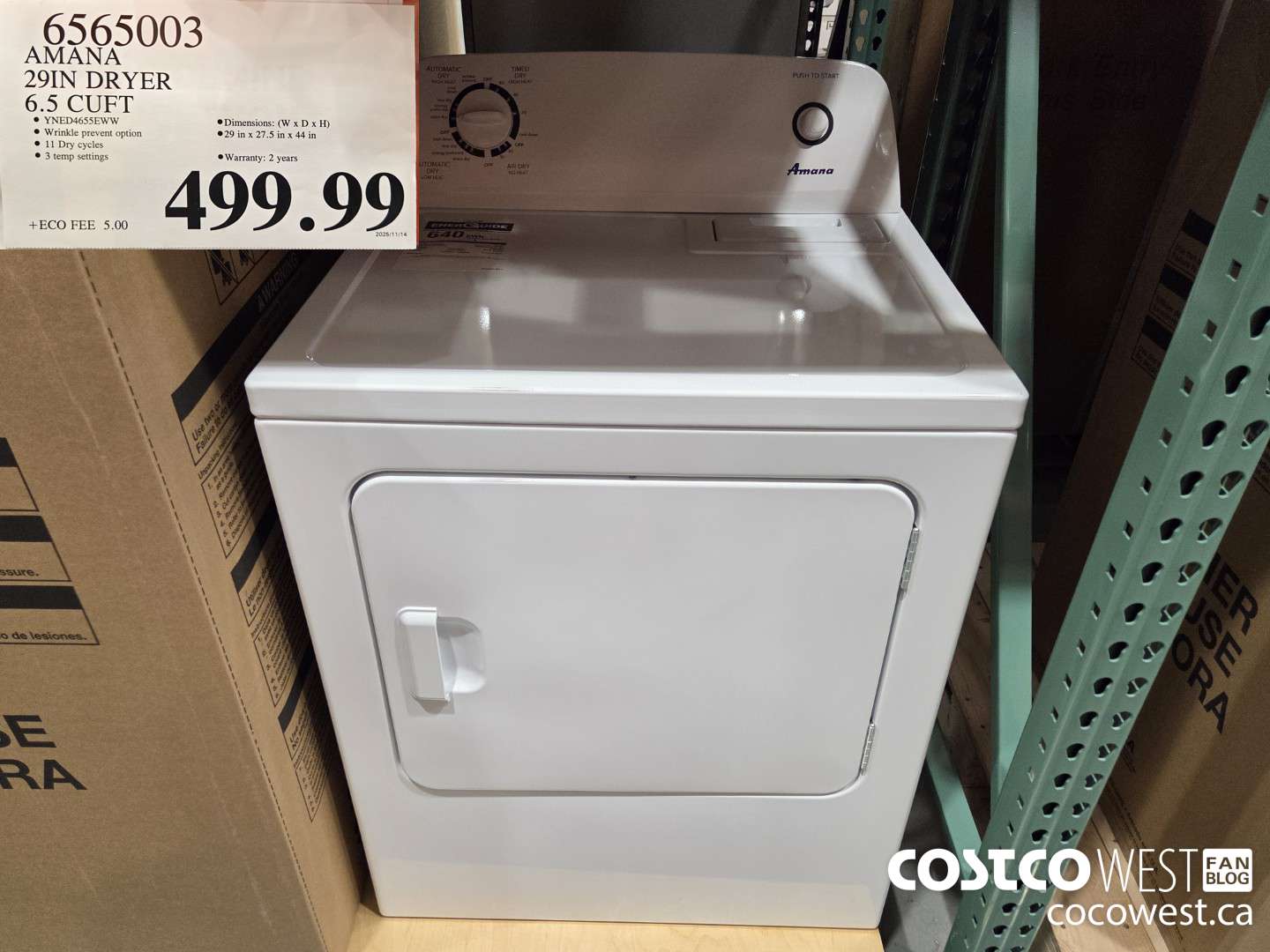 6565003 AMANA 29IN DRYER 6.5 CUFT $499.99