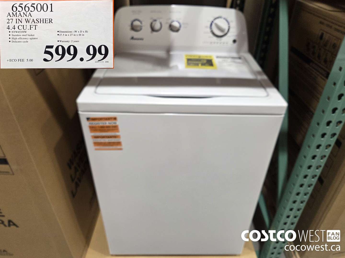 6565001 AMANA 4.4CF TOP LOAD WASHER NTW4519JW $599.99