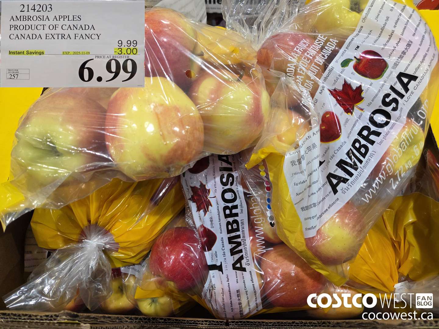 214203 AMBROSIA APPLES PRODUCT OF CANADA CANADA EXTRA FANCY ($3.00 INSTANT SAVINGS EXPIRES ON 2025-11-09) $6.99