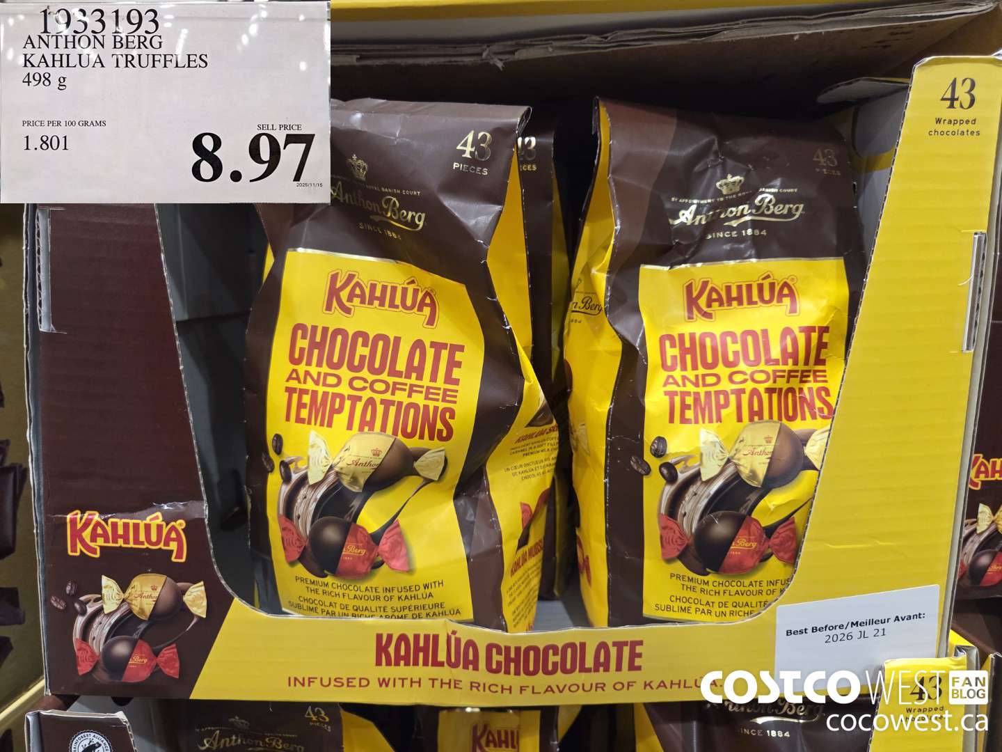 1933193 ANTHON BERG KAHLUA TRUFFLES 498 g $8.97