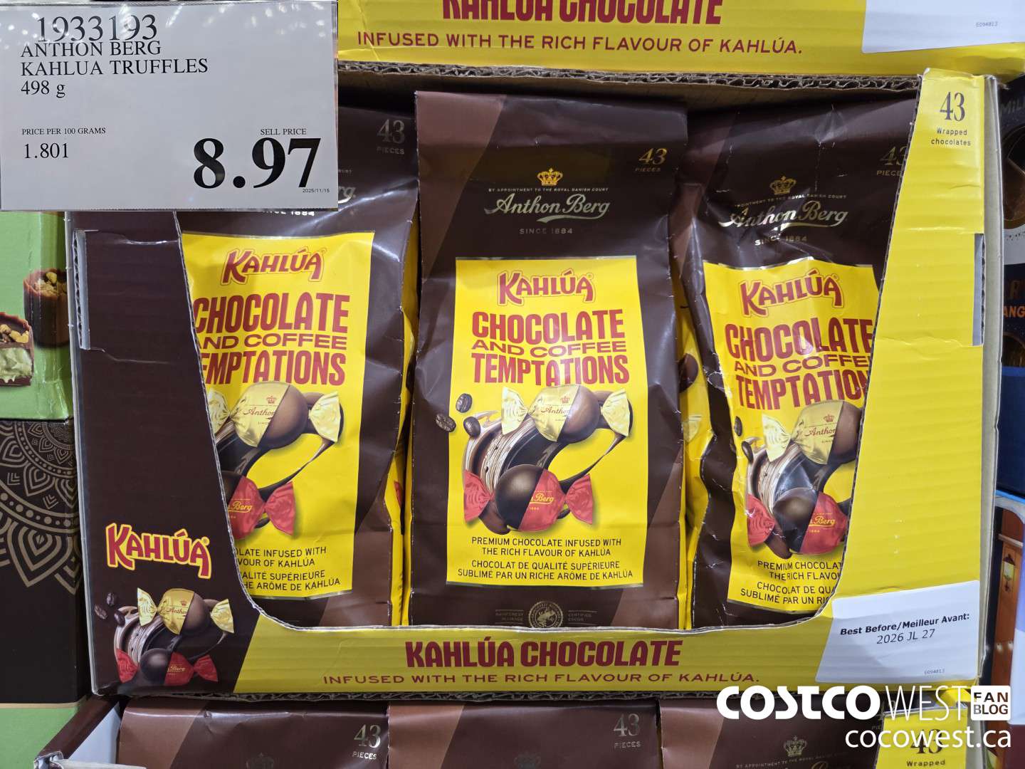 1933133 ANTHON BERG KAHLUA TRUFFLES 498 g $8.97