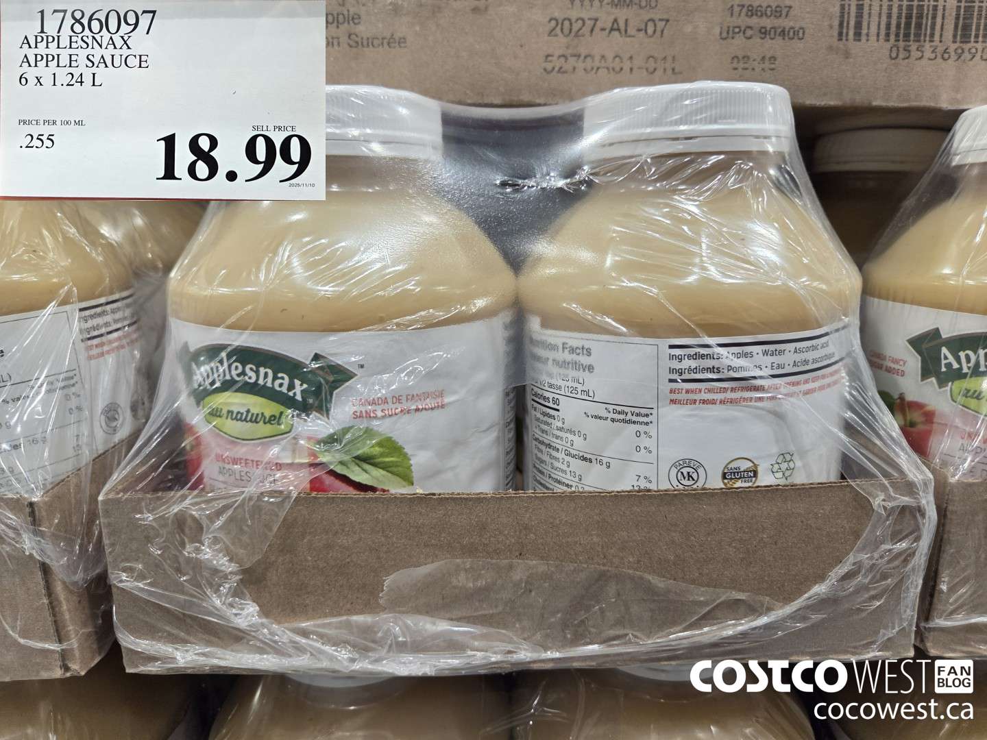 1786097 APPLESNAX APPLE SAUCE 6 x 1.24 L $18.99