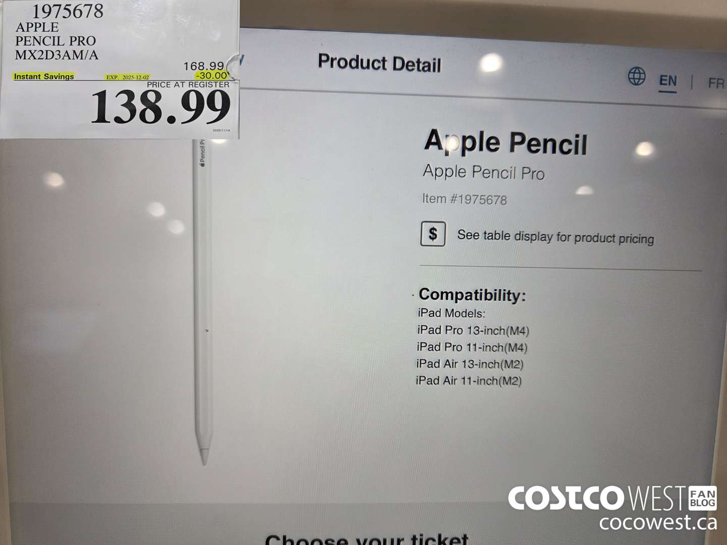 1975678 APPLE PENCIL PRO MX2D3AM/A ($30.00 INSTANT SAVINGS EXPIRES ON 2025-12-02) $138.99