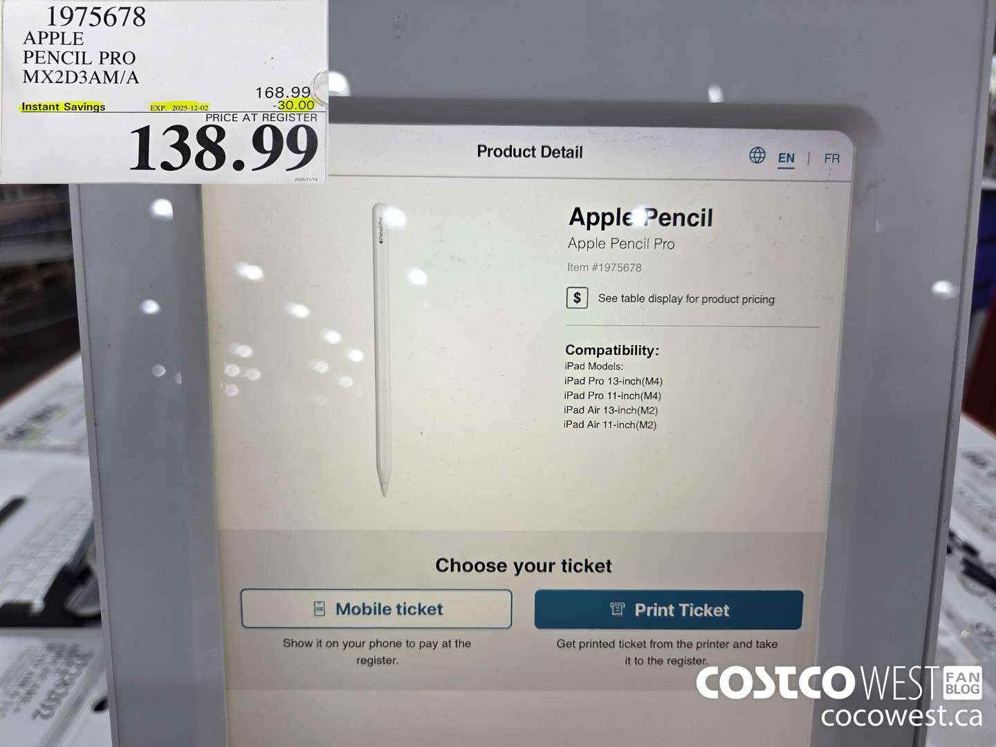 1975678 APPLE PENCIL PRO MX2D3AM/A ($30.00 INSTANT SAVINGS EXPIRES ON 2025-12-02) $138.99