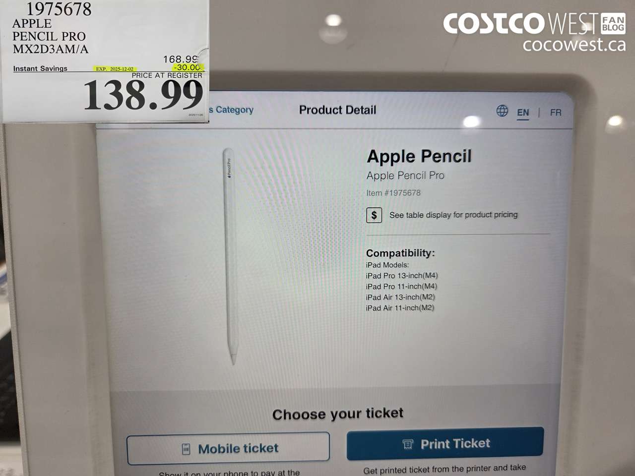 1975678 APPLE PENCIL PRO MX2D3AM/A ($30.00 INSTANT SAVINGS EXPIRES ON 2025-12-02) $138.99