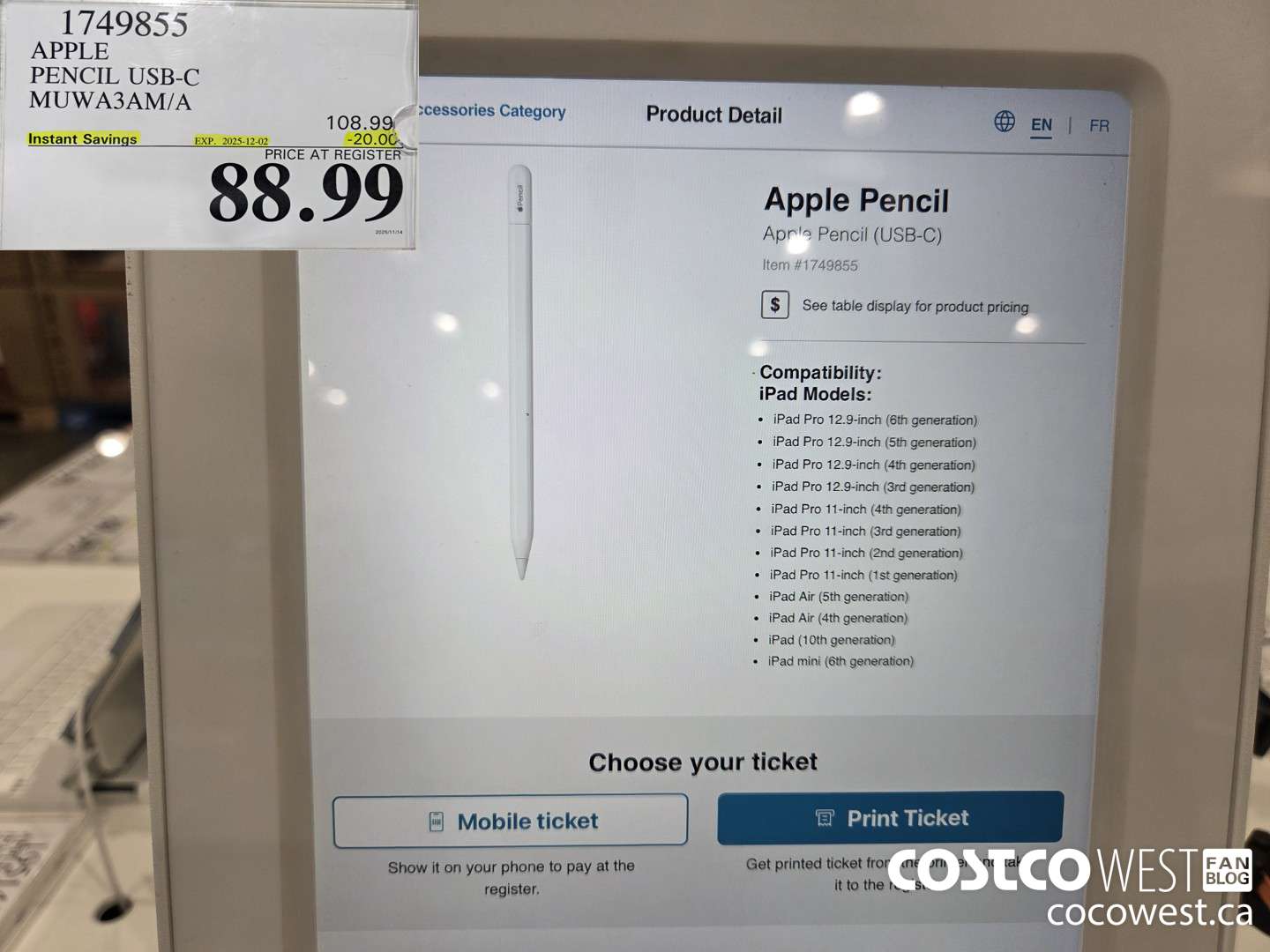 1749855 APPLE PENCIL USB-C MUWA3AM/A ($20.00 INSTANT SAVINGS EXPIRES ON 2025-12-02) $88.99