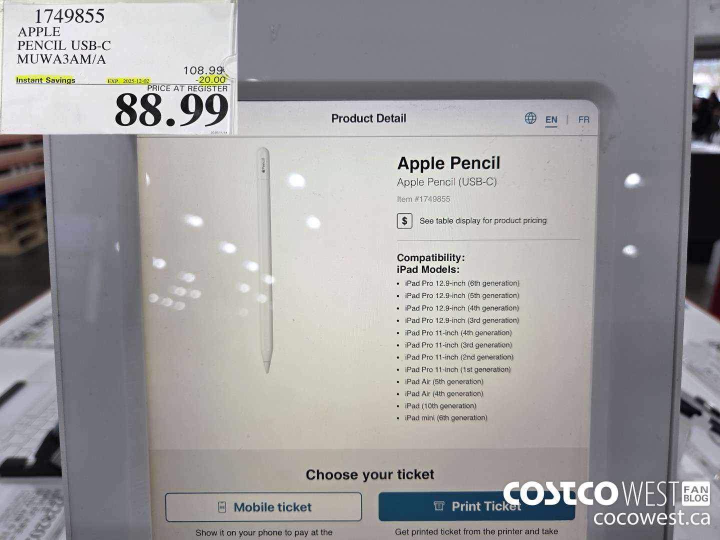 1749855 APPLE PENCIL USB-C MUWA3AM/A ($20.00 INSTANT SAVINGS EXPIRES ON 2025-12-02) $88.99