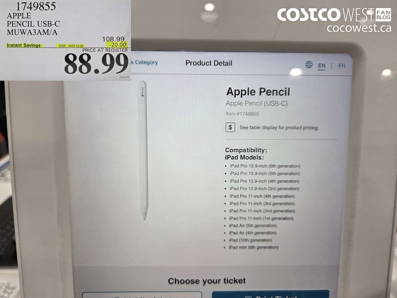 1749855 APPLE PENCIL USB-C MUWA3AM/A ($20.00 INSTANT SAVINGS EXPIRES ON 2025-12-02) $88.99