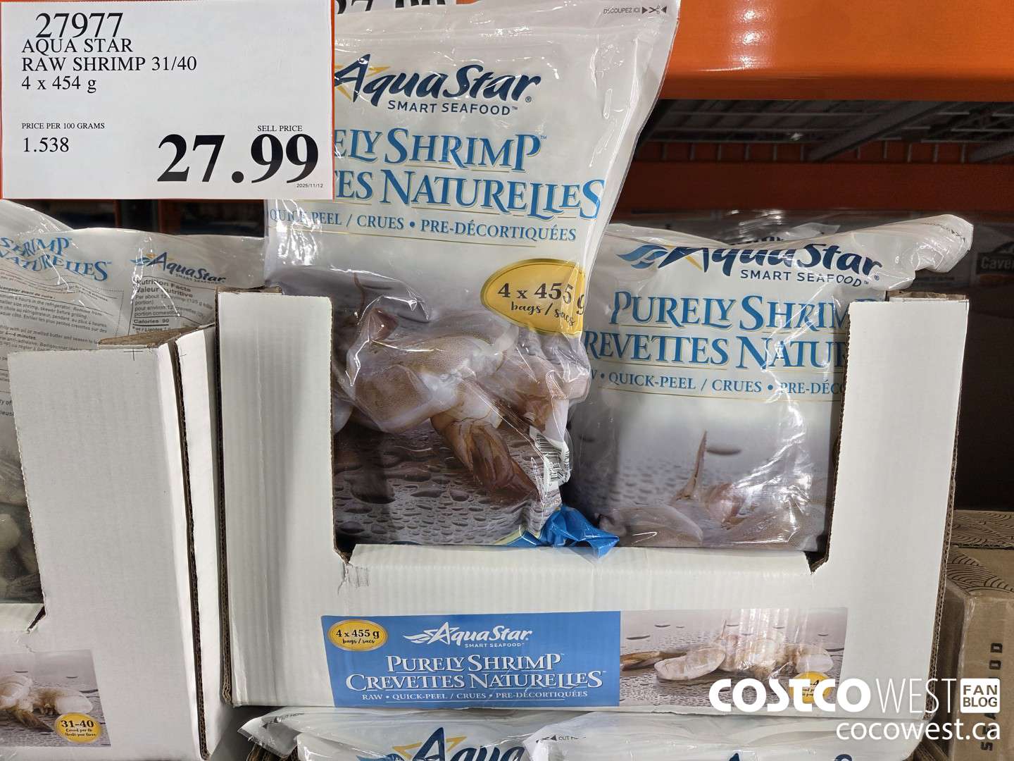 27977 AQUA RAW SHRIMP 31/40 4 x 454 g $27.99