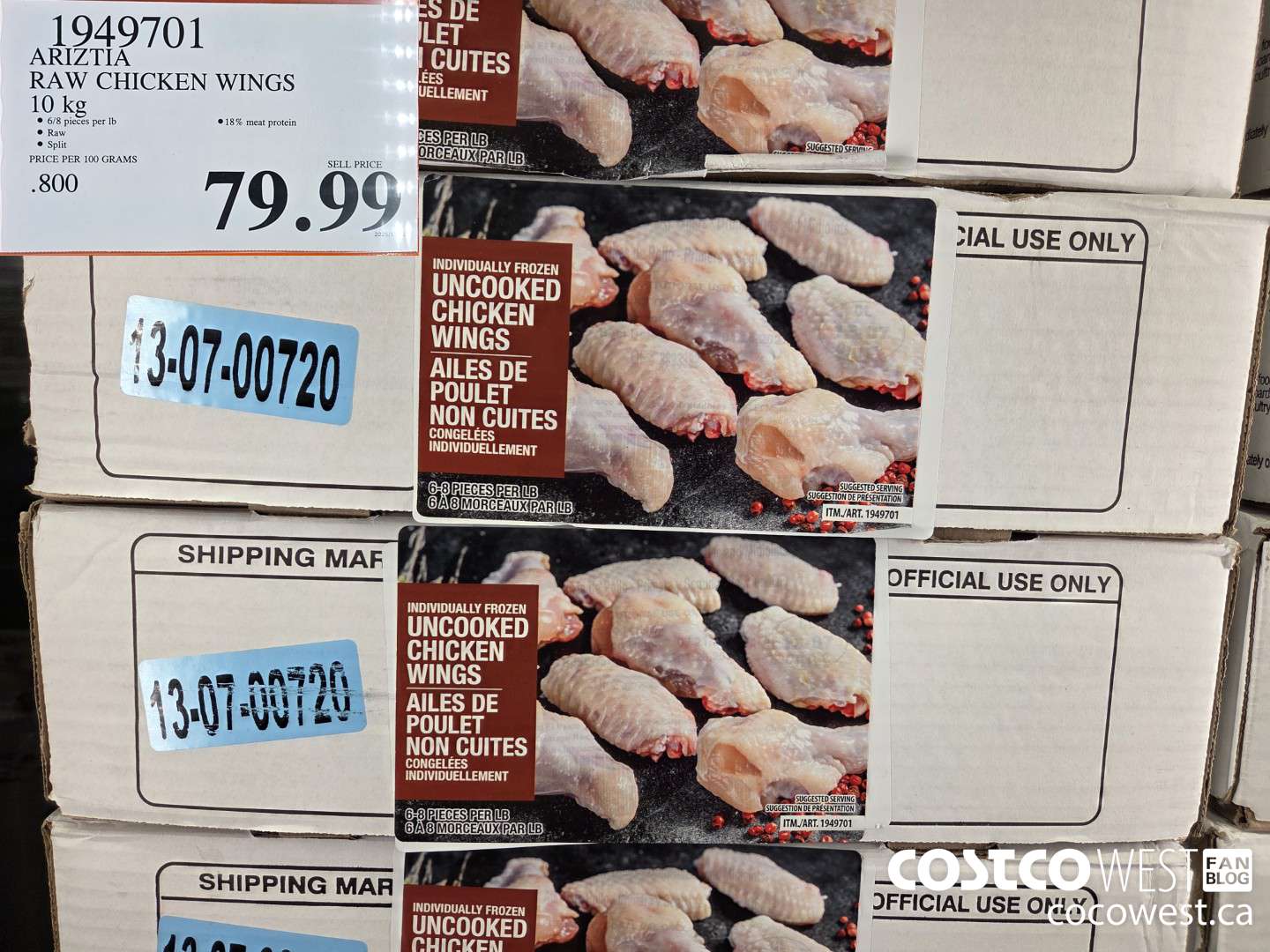 1949701 ARIZTIA RAW CHICKEN WINGS 10 kg $79.99