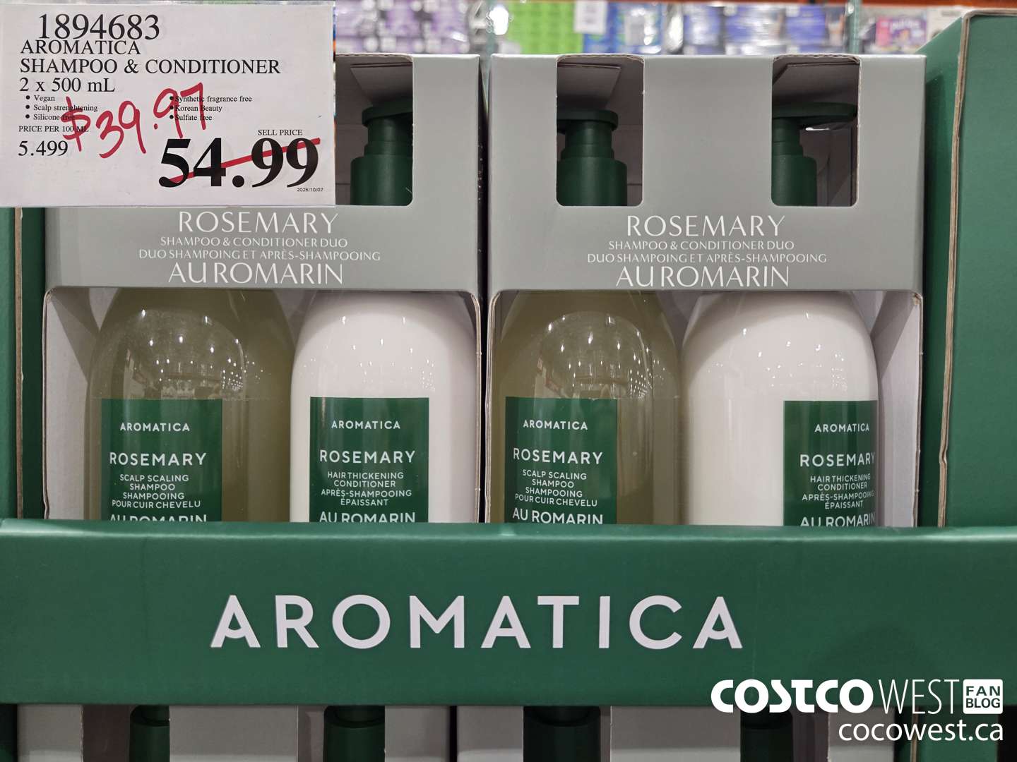 1894683 AROMATICA SHAMPOO + CONDITIONER 2 X 500ML $39.97