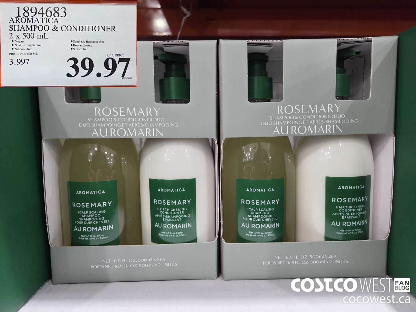 1894683 AROMATICA SHAMPOO & CONDITIONER 2 x 500 mL $39.97