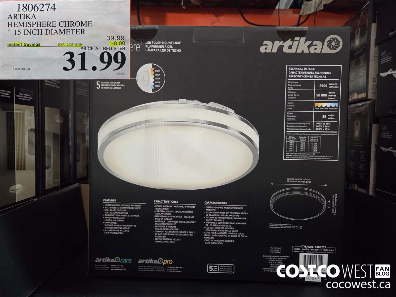 1806274 ARTIKA HEMISPHERE CHROME 15 INCH DIAMETER ($8.00 INSTANT SAVINGS EXPIRES ON 2025-11-09) $31.99