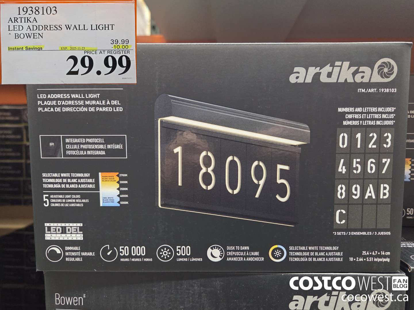 1938103 ARTIKA LED ADDRESS WALL LIGHT BOWEN ($10.00 INSTANT SAVINGS EXPIRES ON 2025-11-23) $29.99