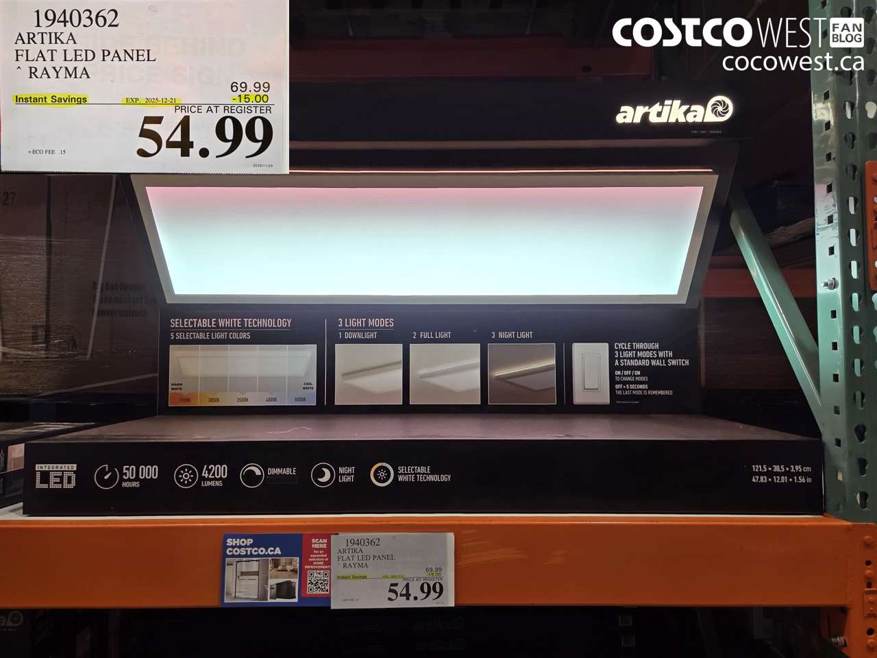 1940362 ARTIKA RAYMA FLAT LED PANEL ($15.00 INSTANT SAVINGS EXPIRES ON 2025-12-21) $54.99