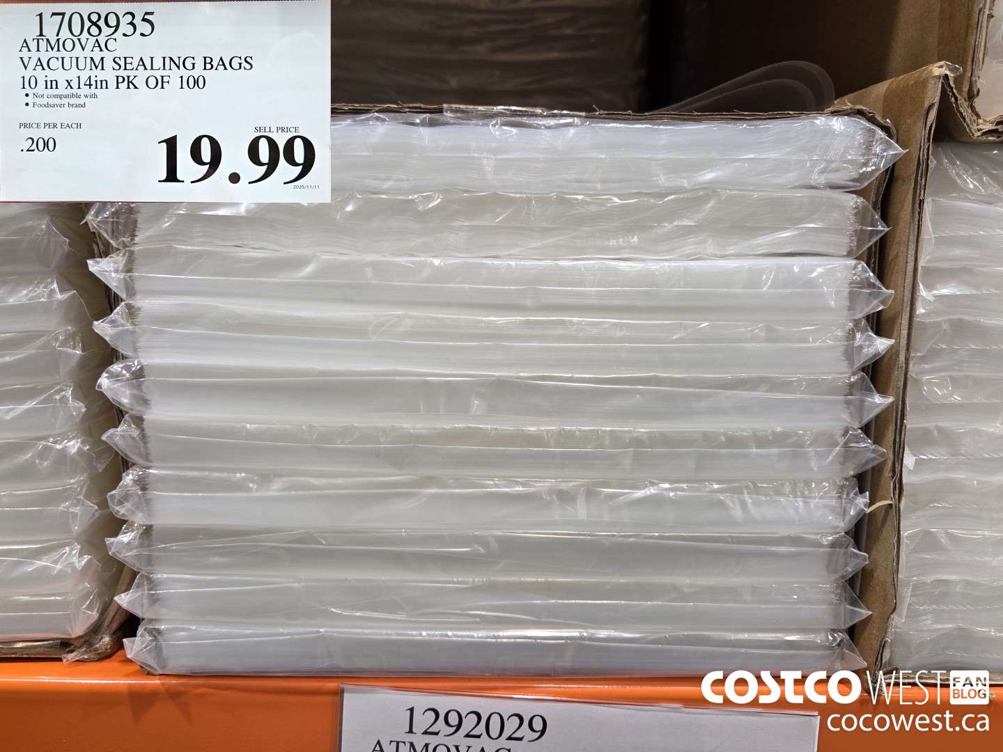 1708935 ATMOVAC VACUUM SEALING BAGS 10 in x l4 in PK OF 100 $19.99