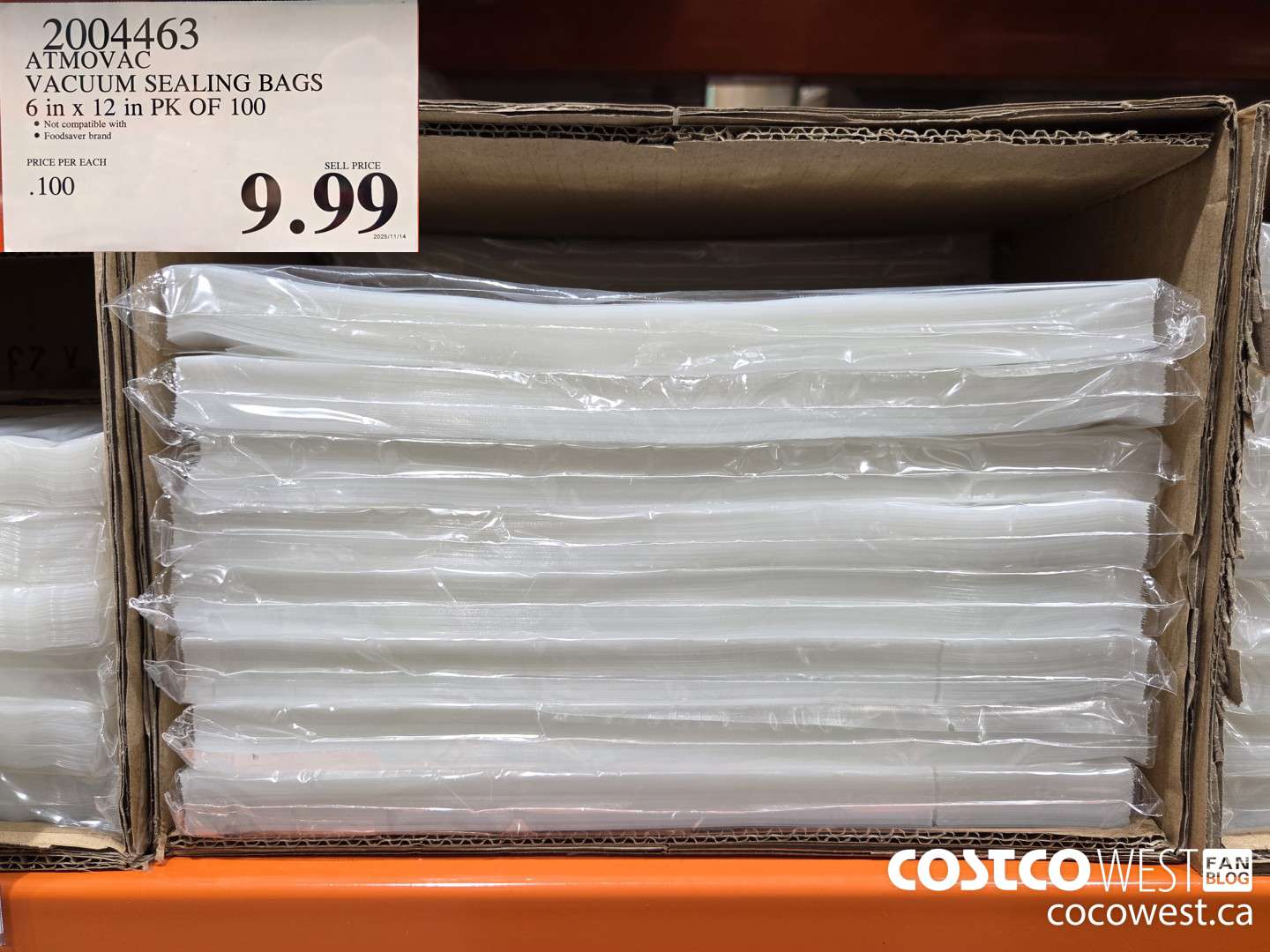 2004463 ATMOVAC VACUUM SEALING BAGS 6 in x 12 in PK OF 100 $9.99