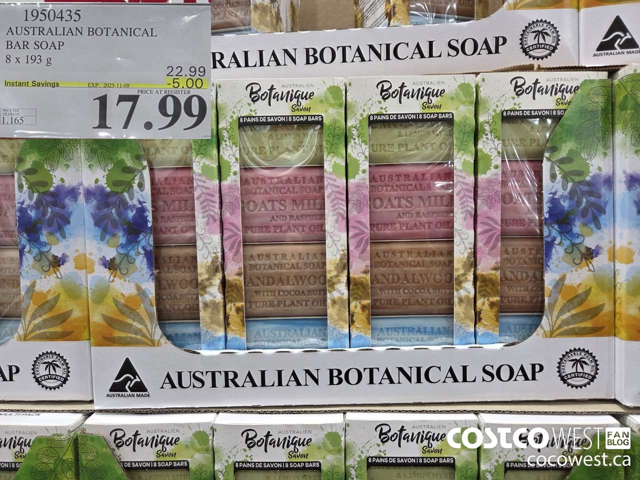 1950435 AUSTRALIAN BOTANICAL BAR SOAP 8 X 193G ($5.00 INSTANT SAVINGS EXPIRES ON 2025-11-09) $17.99