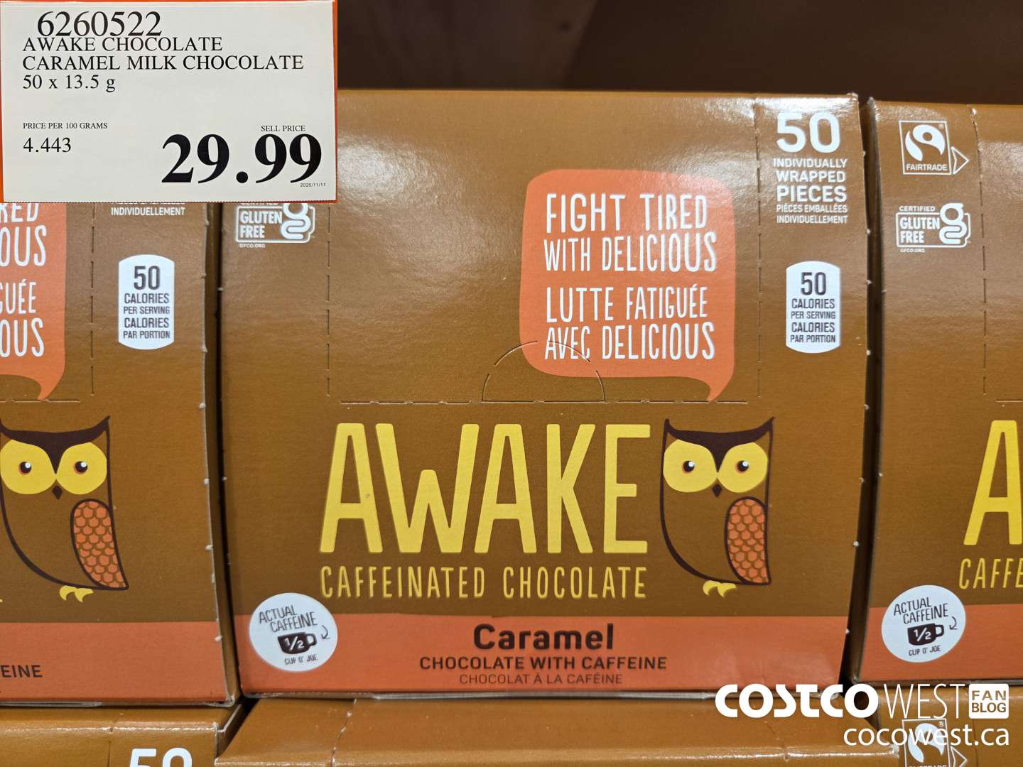 6260522 AWAKE CHOCOLATE CARAMEL MILK CHOCOLATE 50 x 13.5 g $29.99