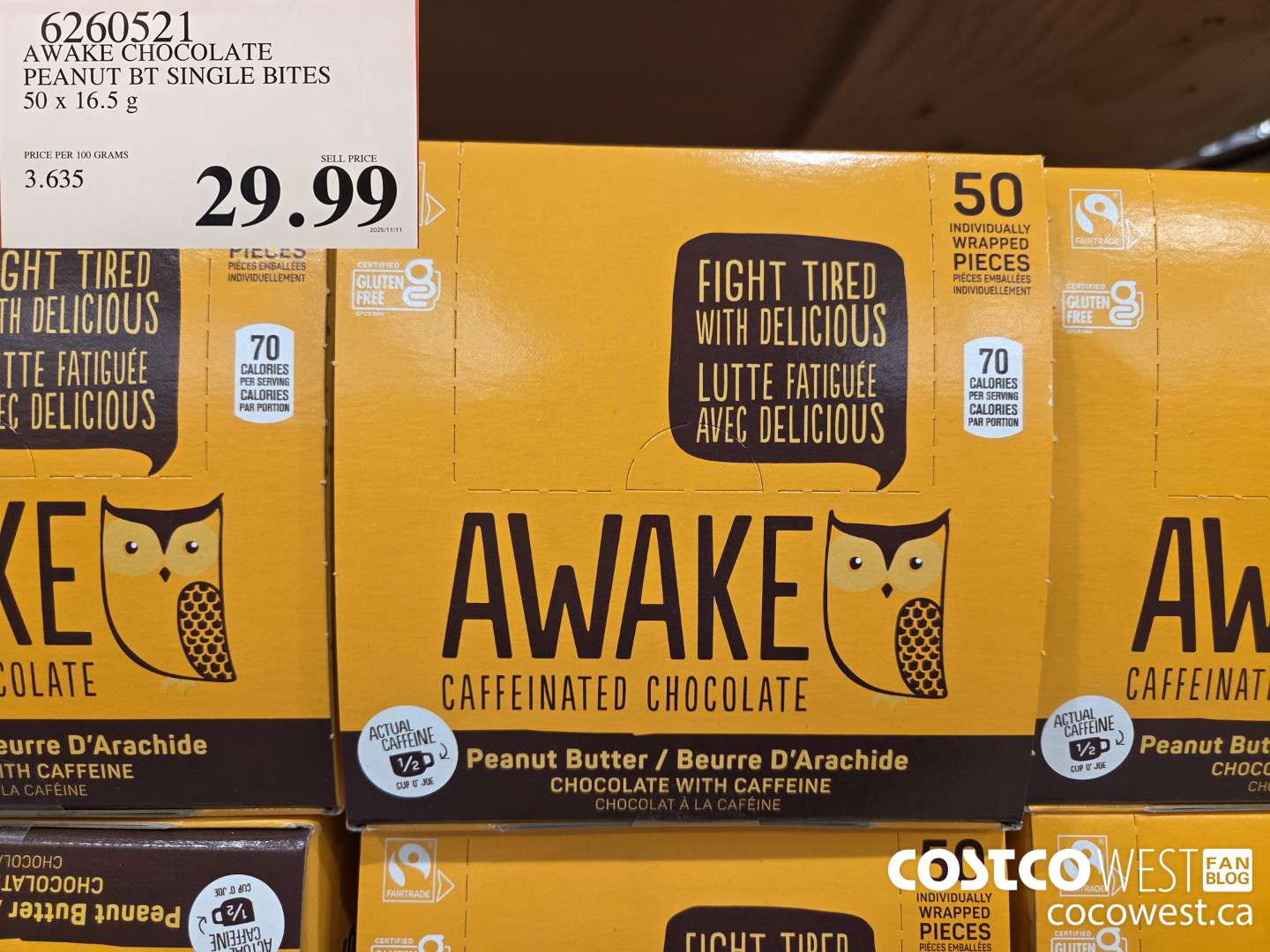 6260521 AWAKE CHOCOLATE PEANUT BT SINGLE BITES 50 x 16.5 g $29.99