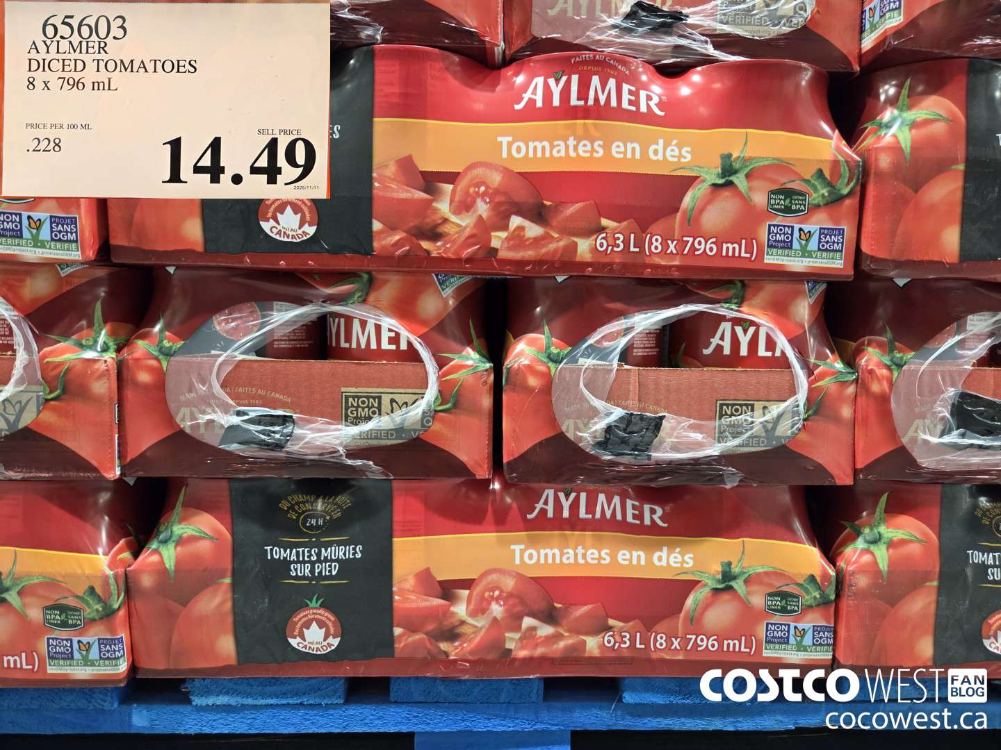 65603 AYLMER DICED TOMATOES 8 x 796 mL $14.49