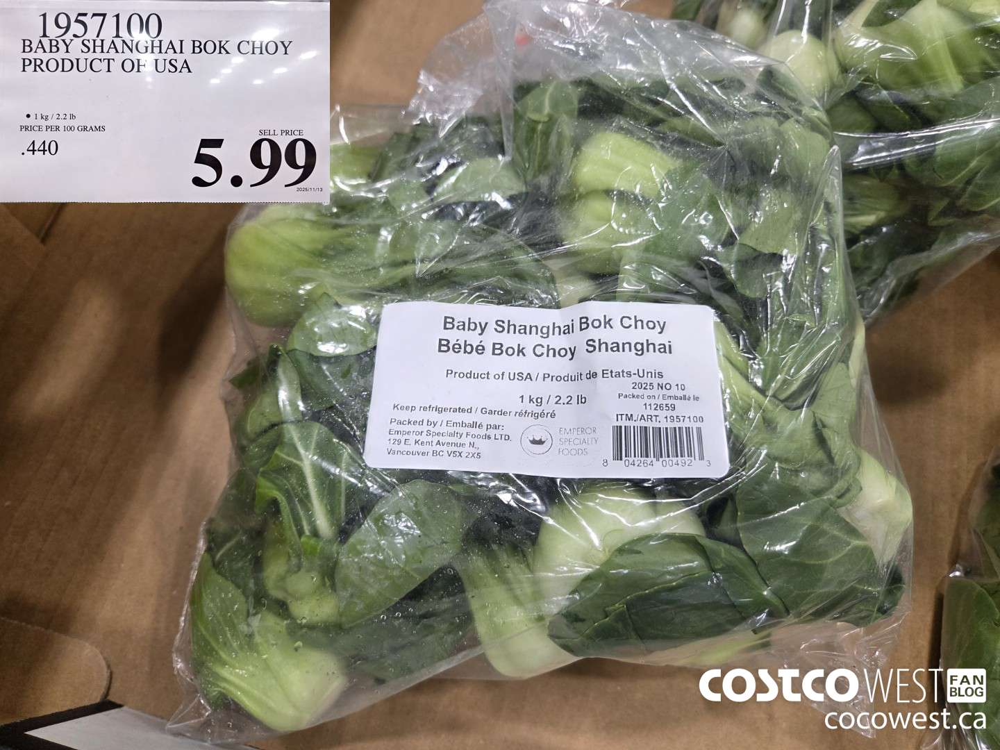 1957100 BABY SHANGHAI BOK CHOY PRODUCT OF USA $5.99