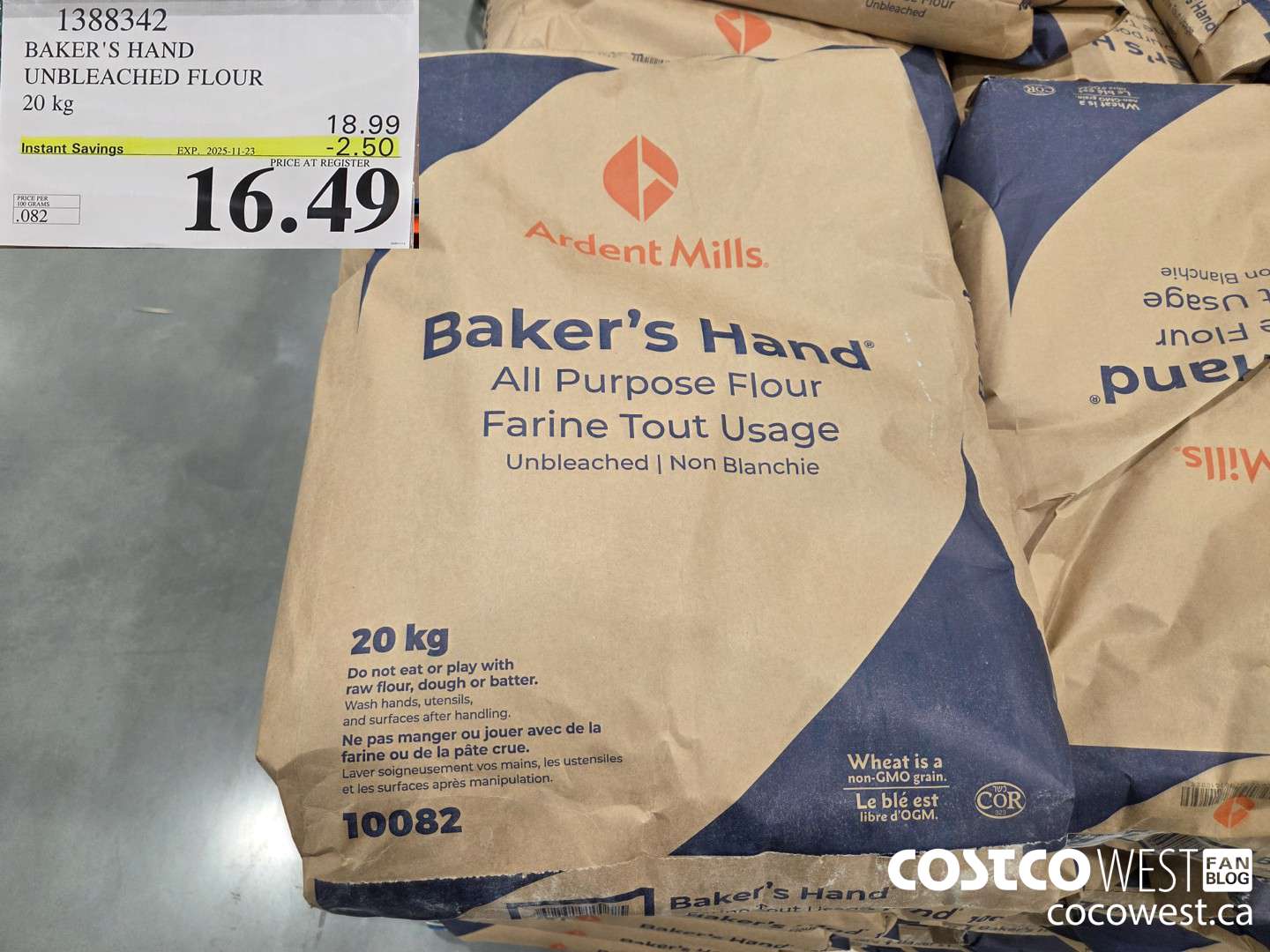 1388342 BAKER'S HAND UNBLEACHED FLOUR 20 kg ($2.50 INSTANT SAVINGS EXPIRES ON 2025-11-23) $16.49