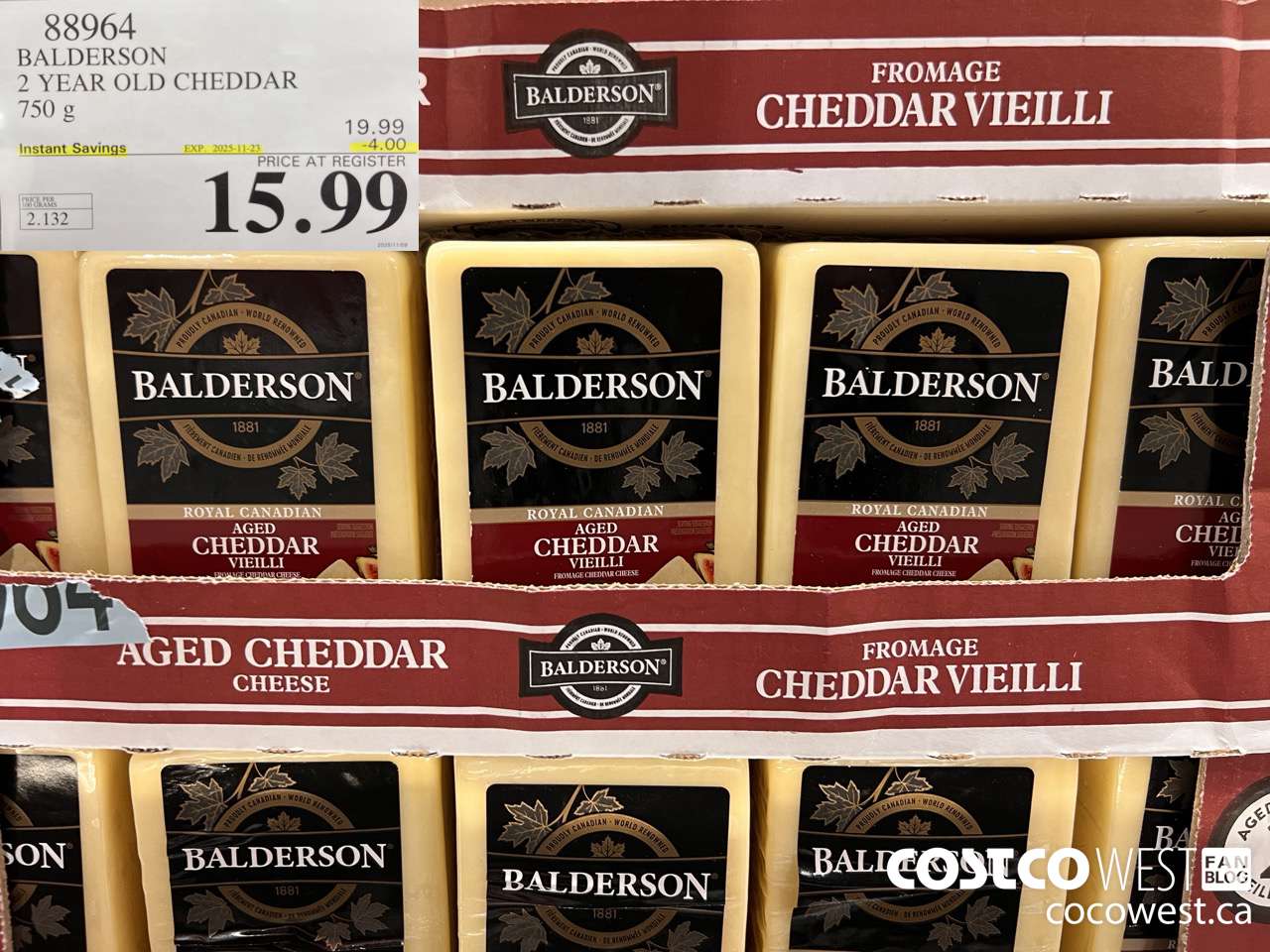 88964 BALDERSON 2 YEAR OLD CHEDDAR 750 g ($4.00 INSTANT SAVINGS EXPIRES ON 2025-11-23) $15.99