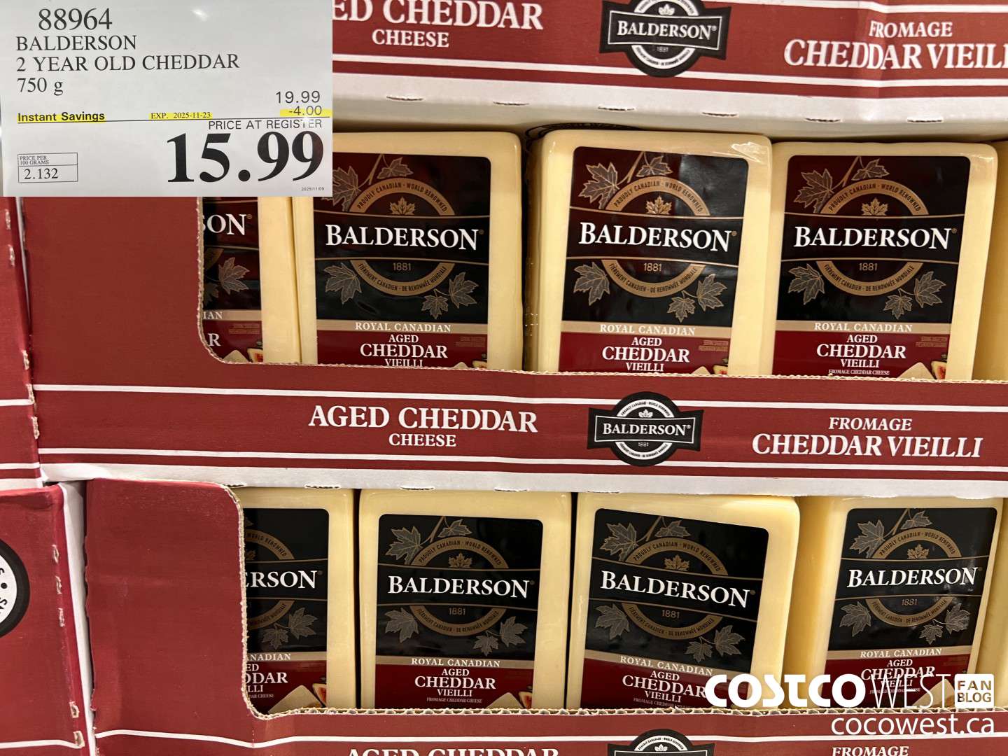88964 BALDERSON 2 YEAR OLD CHEDDAR 750 g ($4.00 INSTANT SAVINGS EXPIRES ON 2025-11-23) $15.99