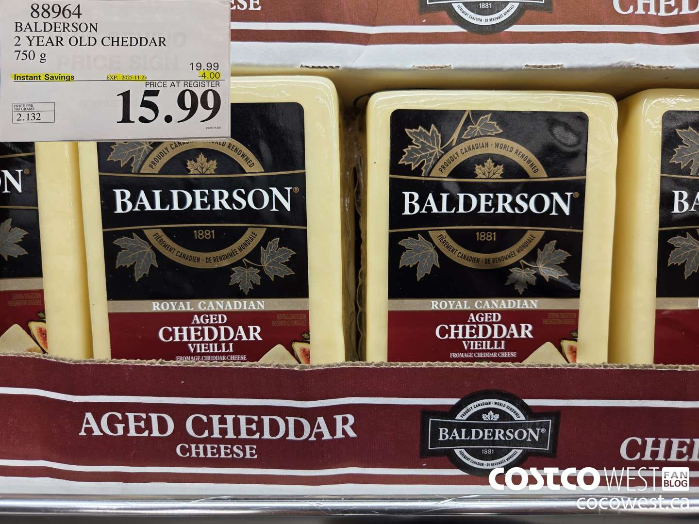 88964 BALDERSON 2 YEAR OLD CHEDDAR 750 g ($4.00 INSTANT SAVINGS EXPIRES ON 2025-11-23) $15.99