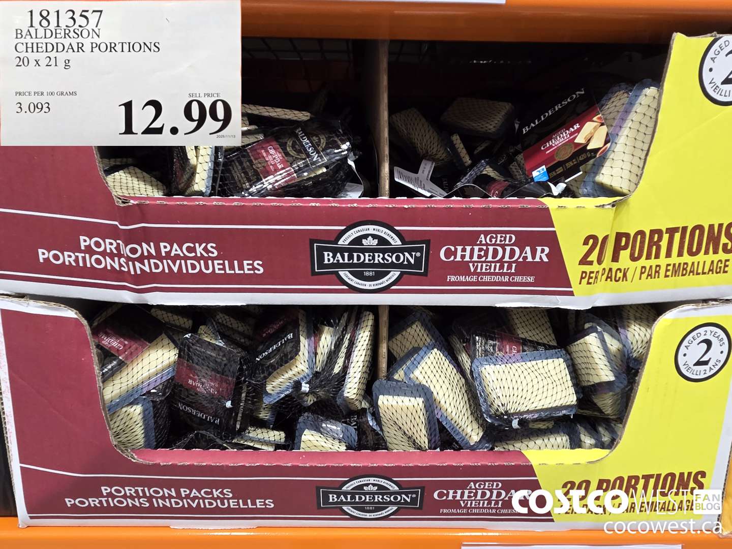 181359 BALDERSON CHEDDAR PORTIONS 20 x 21 g $12.99