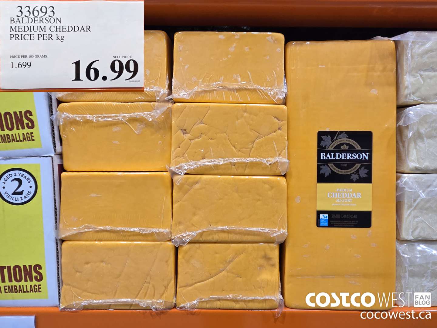 33693 BALDERSON MEDIUM CHEDDAR PRICE PER kg $16.99
