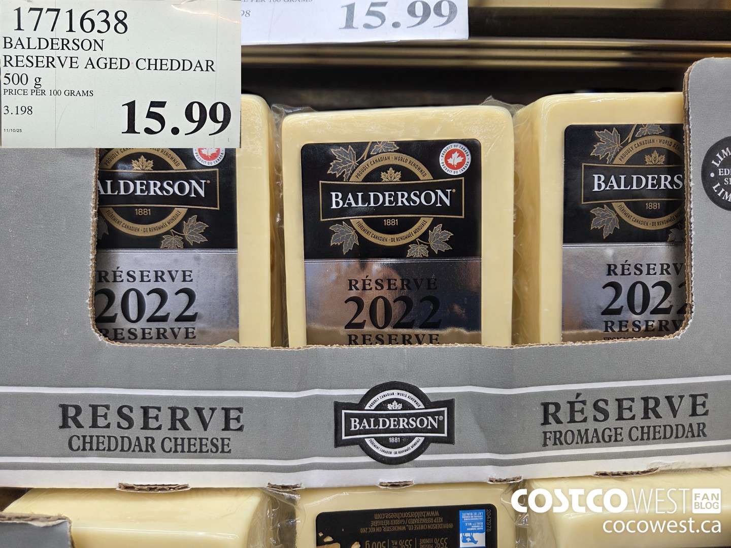 1771638 BALDERSON RESERVE AGED CHEDDAR 500 G $15.99