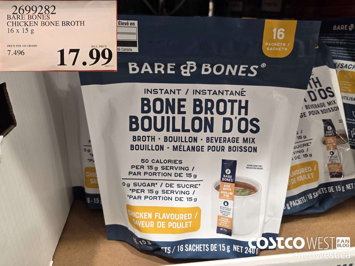 1699282 BARE BONES CHICKEN BONE BROTH 16 x 15 g $17.99
