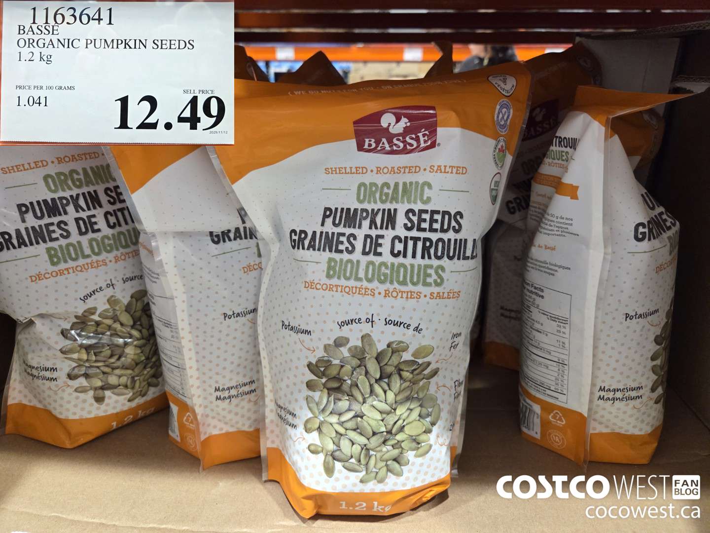 1163641 BASSE ORGANIC PUMPKIN SEEDS 1.2 KG $12.49