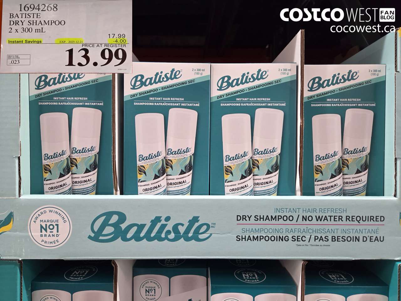 1694268 BATISTE DRY SHAMPOO 2 X 300 ML ($4.00 INSTANT SAVINGS EXPIRES ON 2024-12-21) $13.99