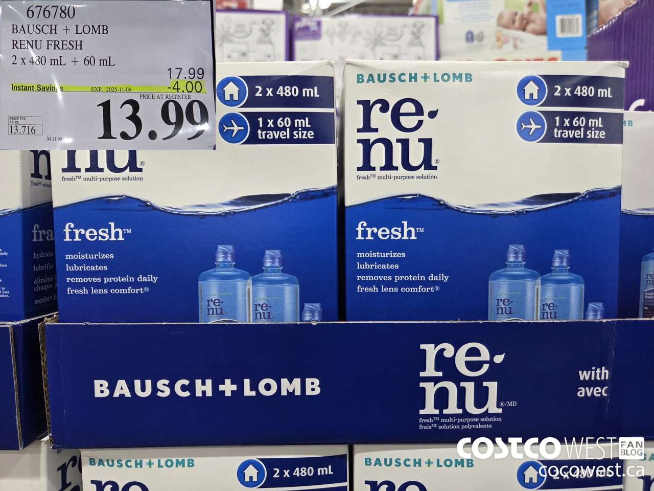 676780 BAUSCH & LOMB RENU FRESH 2 X 480ML + 60ML ($4.00 INSTANT SAVINGS EXPIRES ON 2025-11-09) $13.99