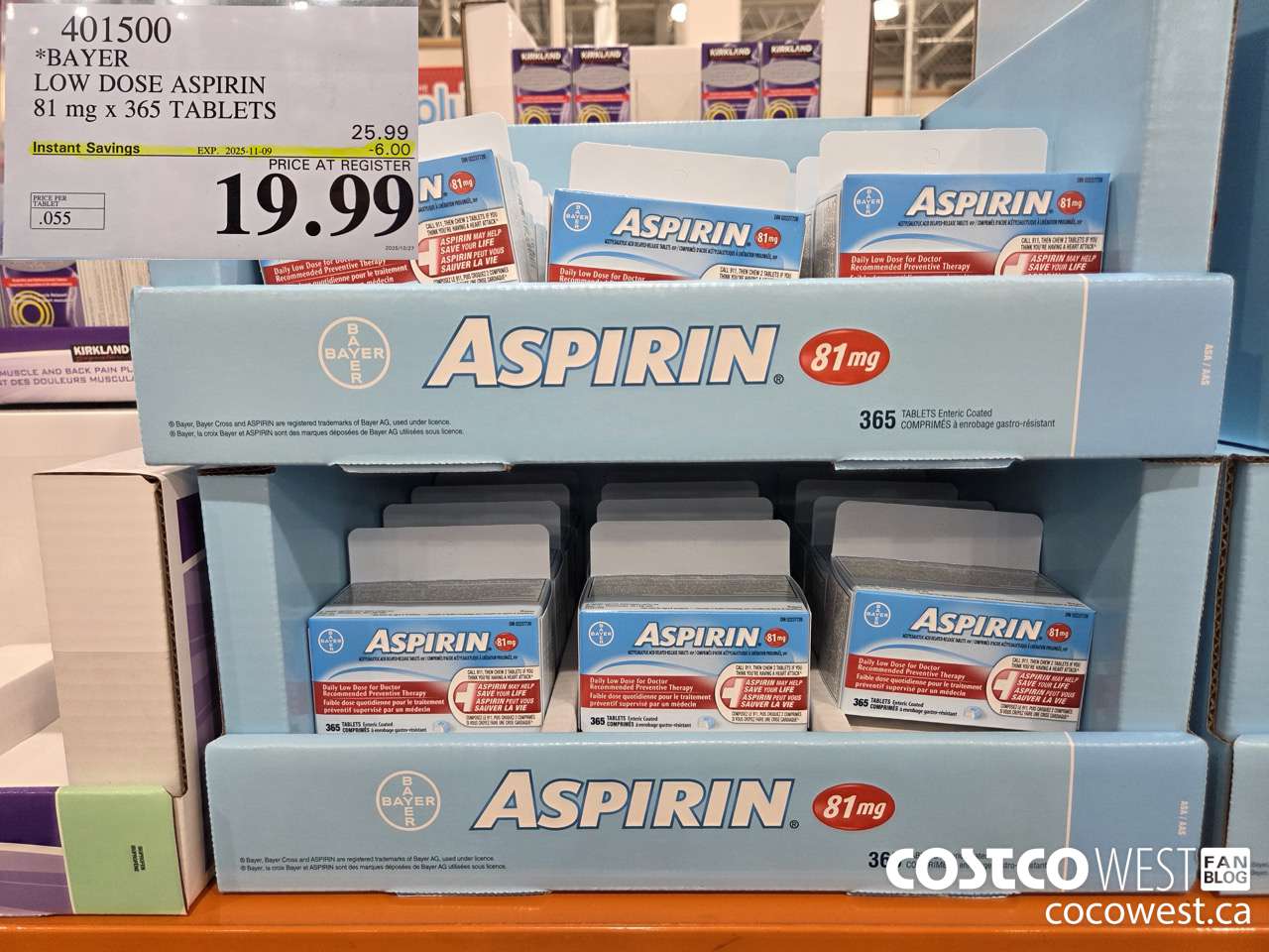 401500 BAYER COATED LOW DOSE ASA 365 81MG TABLETS ($6.00 INSTANT SAVINGS EXPIRES ON 2025-11-09) $19.99