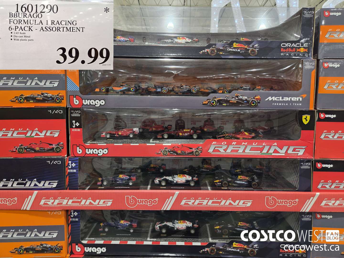 1601290 BBURAGO FORMULA 1 RACING 6-PACK ASSORTMENT $39.99