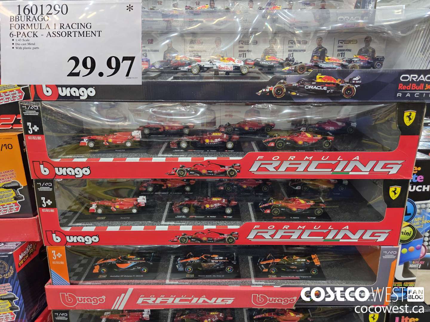 1601290 BBURAGO FORMULA 1 RACING 6-PACK ASSORTMENT $29.97