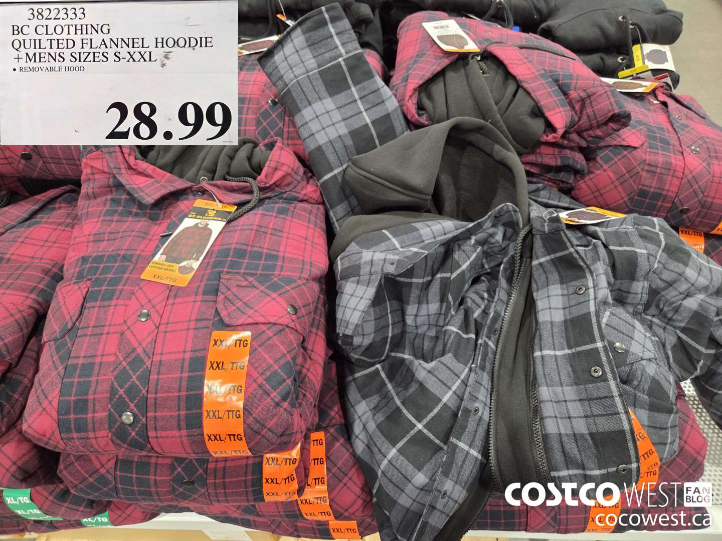 3822333 BC CLOTHING QUILTED FLANNEL HOODIE MENS SIZES S-XXL $28.99